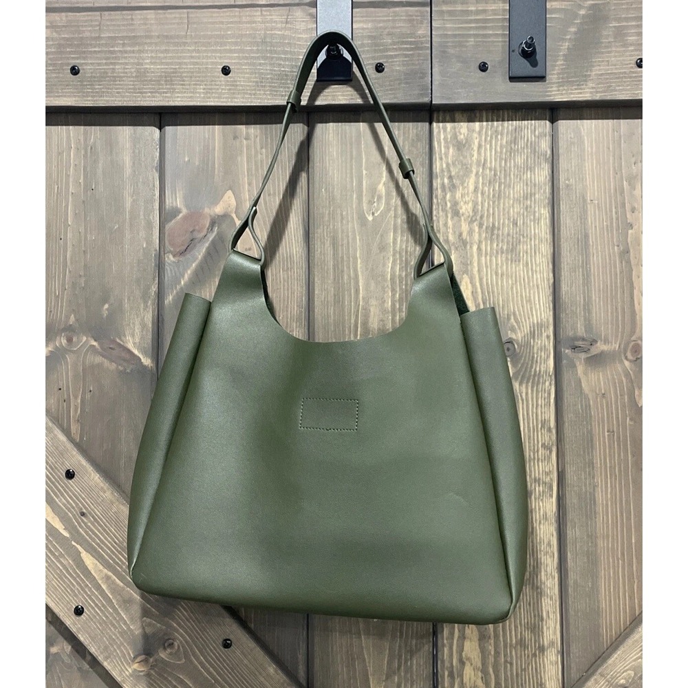 Neiman Marcus‎ Womens Faux Leather Single Shoulder Hobo Bag Army Moss Green